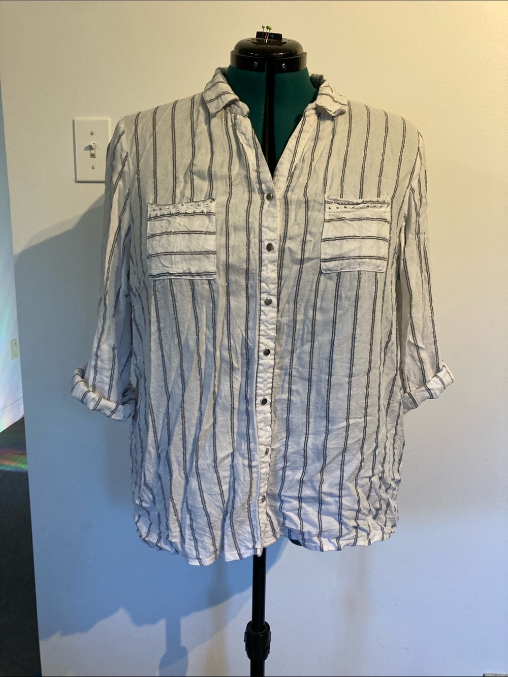 Striped Button-Down Shirt with Metallic Details